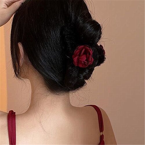 Elegant Rose Large Hair Clip-Black Fur
