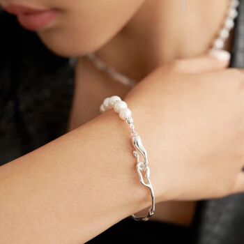 Arbre en argent - Bracelet fait main en perles de perles baroques avec branche d'arbre artisanale 4