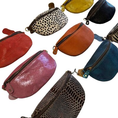 Colorful fanny pack made from recycled leather scraps - CLARA