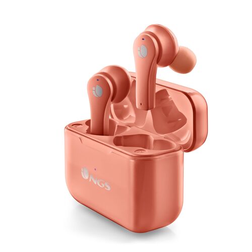 NGS ARTICA BLOOM CORAL: in-ear design earphones compatible with TWS and Bluetooth technology. UP TO 24 HOURS - TOUCH CONTROLS - USB TYPEC. Coral Color