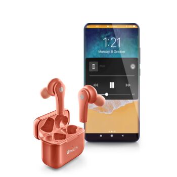 NGS ARTICA BLOOM CORAL : écouteurs intra-auriculaires design compatibles avec la technologie TWS et Bluetooth. JUSQU'À 24 HEURES - COMMANDES TACTILES - USB TYPEC. Couleur corail 3