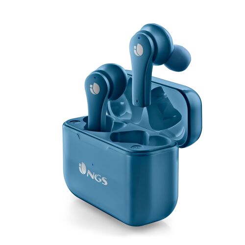 NGS ARTICA BLOOM AZURE: in-ear design earphones compatible with TWS and Bluetooth technology. UP TO 24 HOURS - TOUCH CONTROLS - USB TYPEC. BLUE COLOR