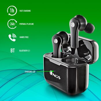 NGS ARTICA BLOOM BLACK : écouteurs intra-auriculaires design compatibles avec la technologie TWS et Bluetooth. JUSQU'À 24 HEURES - COMMANDES TACTILES - USB TYPEC. COULEUR NOIRE 4