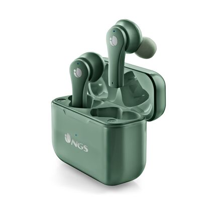 NGS ARTICA BLOOM GREEN: in-ear design headphones compatible with TWS and Bluetooth technology. UP TO 24 HOURS - TOUCH CONTROLS - USB TYPEC. GREEN COLOR