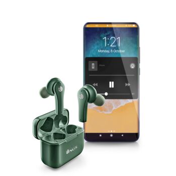 NGS ARTICA BLOOM GREEN : écouteurs intra-auriculaires design compatibles avec la technologie TWS et Bluetooth. JUSQU'À 24 HEURES - COMMANDES TACTILES - USB TYPEC. COULEUR VERTE 3