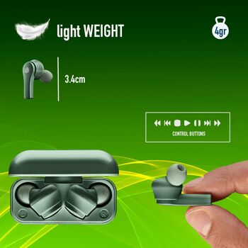 NGS ARTICA BLOOM GREEN : écouteurs intra-auriculaires design compatibles avec la technologie TWS et Bluetooth. JUSQU'À 24 HEURES - COMMANDES TACTILES - USB TYPEC. COULEUR VERTE 6