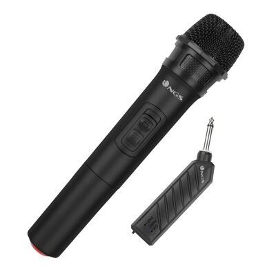 WIRELESS VOCAL MICROPHONE NGS SINGER AIR. DYNAMIC TYPE. WITH WIRELESS RECEIVER JACK 6.3MM. WITHOUT WIRES. IDEAL FOR KARAOKE. BLACK COLOR.