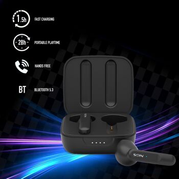 NGS ARTICA MOVE BLACK : Écouteurs intra-auriculaires design compatibles TWS et 5.3 Technologie Bluetooth. 28 heures d'autonomie, contrôle tactile, technologie ENC. Noir 4