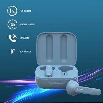 NGS ARTICA MOVE RAIN : Écouteurs intra-auriculaires design compatibles TWS et 5.3 Technologie Bluetooth. 28 heures d'autonomie, contrôle tactile, technologie ENC. Bleu. 4
