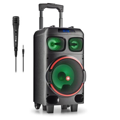 NGS WILD DUB ZERO portable wireless party speaker with RGB lights. 120W 8" WOOFER. BUILT IN BATTERY- USB/SD/BT/ TWS. MICROPHONE. 7HR BATTERY.