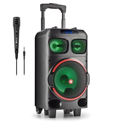 NGS WILD DUB ZERO portable wireless party speaker with RGB lights. 120W 8" WOOFER. BUILT IN BATTERY- USB/SD/BT/ TWS. MICROPHONE. 7HR BATTERRY.