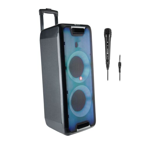 NGS WILD RAVE 1: PORTABLE PARTY SPEAKER WITH LED LIGHTS COMPATIBLE WITH BLUETOOTH TECHNOLOGY-TWS-200W -USB-AUX IN. MICROPHONE INCLUDED. 10H AUTONOMY