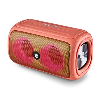 NGS ROLLER BEAST CORAL : Enceinte sans fil résistante aux éclaboussures (IPX5) compatible Bluetooth 5.0 technologie. 32W. SB/TF/AUX IN/RADIO-TWS. Couleur corail. 7