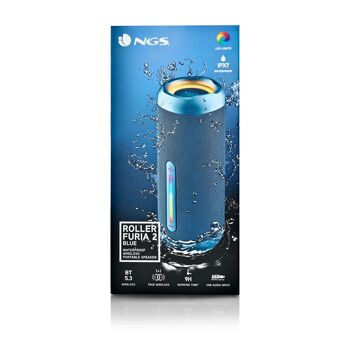 NGS ROLLER FURIA 2 BLEU : Enceinte sans fil 30W, étanche IPX7, compatible technologie BT/TWS/ AUX IN/ FM RADIO. Batterie 9h. Lumières LED. Bleu. 8