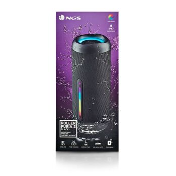 ROLLER FURIA 3 NOIR : Enceinte sans fil résistante aux éclaboussures (IPX7) compatible Bluetooth 5.3 technologies. 60W. SB/TF/AUX IN/RADIO-TWS. La couleur noire. 8