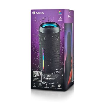 ROLLER FURIA 3 NOIR : Enceinte sans fil résistante aux éclaboussures (IPX7) compatible Bluetooth 5.3 technologies. 60W. SB/TF/AUX IN/RADIO-TWS. La couleur noire. 9