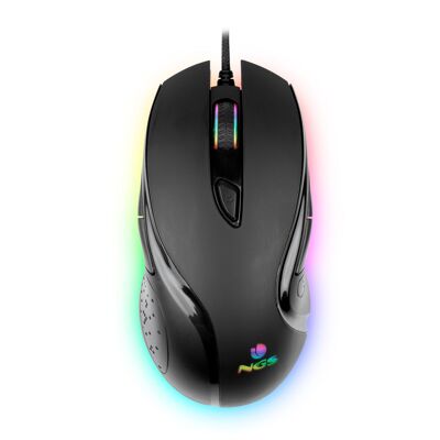 NGS GMX-125: AMBIDEXTROUS & ERGONOMIC GAMING MOUSE WITH RGB LIGHTS - UP TO 7200 DPI. Programmable buttons. USB connector. Black Colour.