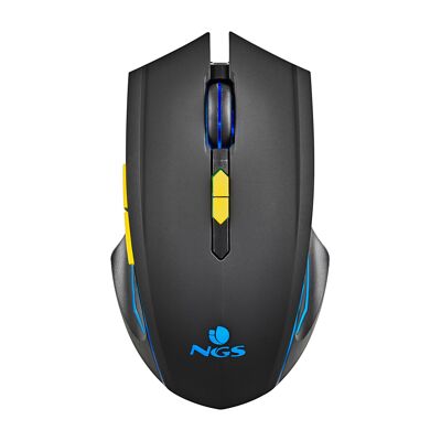 NGS GMX-200: Mouse da gioco wireless con luci LED.   Batteria ricaricabile.   6 pulsanti.   800-1200-2400-3200 DPI.   ergonomico.   Plug.   Nero.