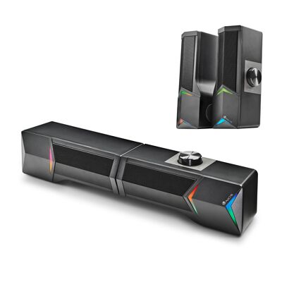 NGS GSX-B1200: 2.0 ABNEHMBARE GAMING-SOUNDBAR – AUSGANGSLEISTUNG 12 W – RGB-LEUCHTEN.  SCHWARZE FARBE.