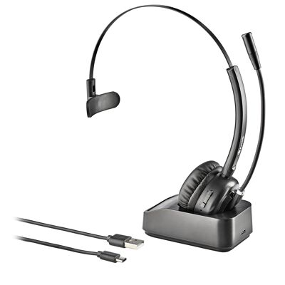 NGS Buzz Blab : Casque monaural sans fil avec microphone articulé, idéal pour le bureau et le télétravail. Bluetooth5.0. Base de chargement. Couleur noire.