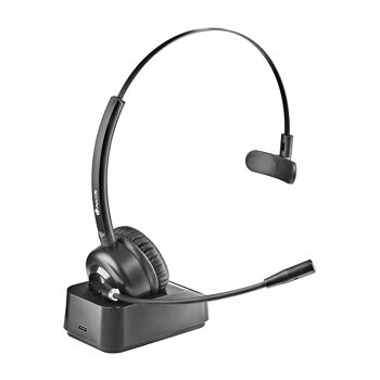 NGS Buzz Blab : Casque monaural sans fil avec microphone articulé, idéal pour le bureau et le télétravail. Bluetooth5.0. Base de chargement. Couleur noire. 3