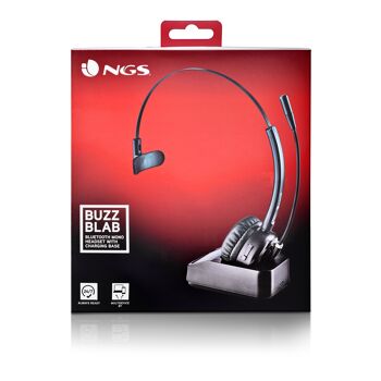 NGS Buzz Blab : Casque monaural sans fil avec microphone articulé, idéal pour le bureau et le télétravail. Bluetooth5.0. Base de chargement. Couleur noire. 8
