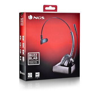 NGS Buzz Blab : Casque monaural sans fil avec microphone articulé, idéal pour le bureau et le télétravail. Bluetooth5.0. Base de chargement. Couleur noire. 9