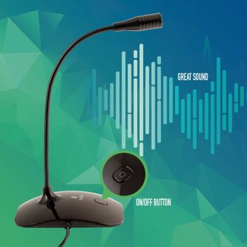 NGS MS-115 MICROPHONE DE BUREAU AVEC BRAS FLEXIBLE EN MÉTAL - IDÉAL POUR LA VIDÉOCONFÉRENCE ET LES JEUX - BOUTON MUTE - JACK 3,5 mm 3