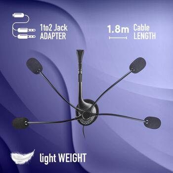 NGS MS 103 MAX : Casque d'ordinateur avec microphone et contrôle du volume. Connexion audio de 3.5 mm + double jack 3.Adaptateur 5 mm. Noir. 4