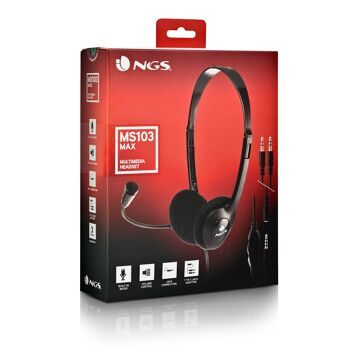 NGS MS 103 MAX : Casque d'ordinateur avec microphone et contrôle du volume. Connexion audio de 3.5 mm + double jack 3.Adaptateur 5 mm. Noir. 8