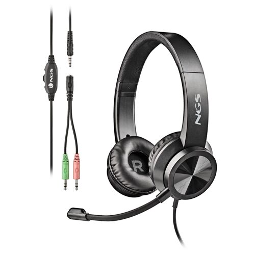 NGS MSX 11 PRO: On-ear headphones with microphone. JACK 3,5MM & 1-2 JACK ADAPTOR VOLUME CONTROL- SOFT EARPADS. Black Color