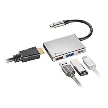 NGS WONDER DOCK 4 : ADAPTATEUR MULTI-PORTS 4 VERS 1 USB-C EN ALUMINIUM. USB2.0 : 5 V/0.5 R./USB3.0 : 5 V/0.9 A/Port HDMI/Port USB-C avec charge PD 60W 3