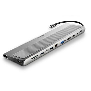 NGS WONDERDOCK 12 PRO : adaptateur multiport USB-C 12 VERS 1 avec 1x USB 2.0, 2x USB 3.0, HDMI, DP, VGA, sortie audio, PD, RJ45, USB-C, emplacement pour carte SD/TF 2