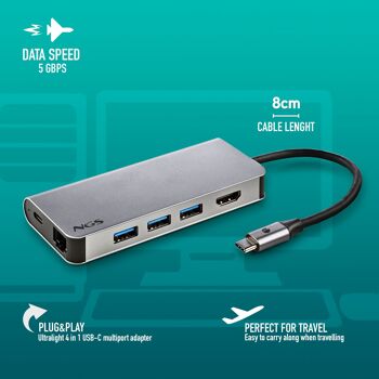 NGS WONDER DOCK 8 : Adaptateur multiport Hub USB C 8 en 1 avec WIN/MAC-HDMI-SD/TF-LAN - PD 60W CHARGE - 3XUSB3.0. ALUMINIUM. Branchez & jouez 6