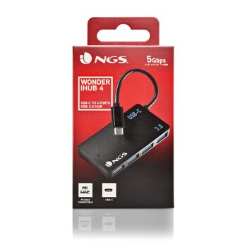 NGS WONDER IHUB4 : HUB USB-C avec 4 USB 3.0 PORT. Compatible avec : USB 1.0, USB1.1, USB2.0 et USB 3.0. Capacité de transfert de fichiers volumineux. 8