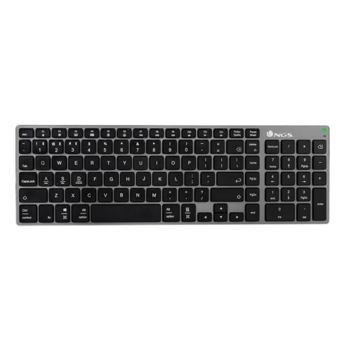 NGS FORTUNE-BT: multi-device wireless Bluetooth keyboard with 12 multimedia keys (BT5.0 + BT5.0 + BT5.0). X-type scissor key. Aluminum. Rechargeable