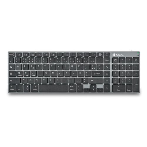 NGS FORTUNE-BT FRENCH: Multi-device wireless Bluetooth keyboard 12 multimedia keys (BT5.0 + BT5.0 + BT5.0). X-type scissor. Aluminum. Rechargeable.