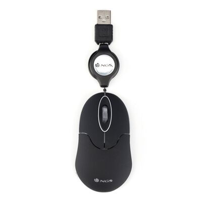 SOURIS FILAIRE NGS SANS NOIRE SOURIS D'ORDINATEUR PORTABLE AVEC CÂBLE RÉTRACTABLE, COULEUR NOIRE