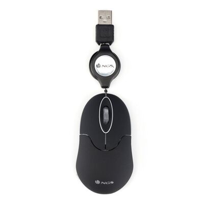 NGS WIRED MOUSE WITHOUT BLACKLAPTOP MOUSE WITH RETRACTABLE CABLE, BLACK COLOR