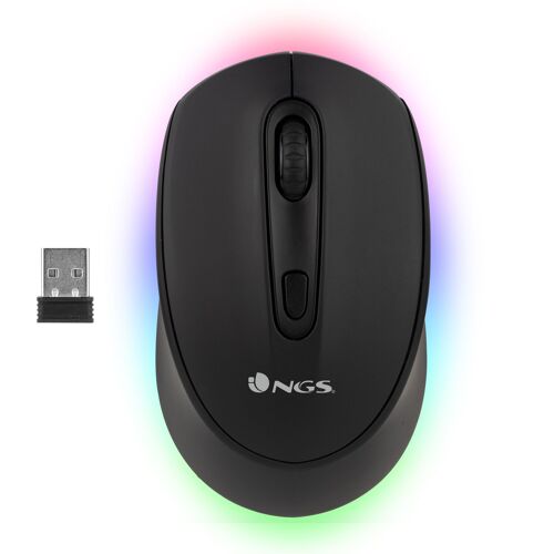 NGS SMOG-RB: WIRELESS RECHARGEABLE MULTIMODE MOUSE WITH LED LIGHT. Bluetooth mouse 2.4Ghz + BT3.0 + BT5.0. AMBIDEXTROUS. BLACK COLOUR.