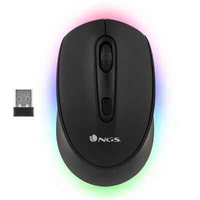 NGS SMOG-RB: MOUSE MULTIMODALE RICARICABILE WIRELESS CON LUCE LED.   Mouse Bluetooth2.4Ghz+BT3.0+BT5.0.   AMBIDESTRO.   COLORE NERO.
