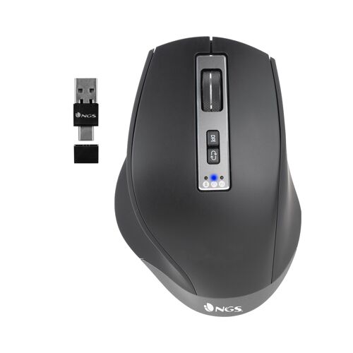 NGS BLUR: WIRELESS RECHARGEABLE MULTIMODE MOUSE (USB-A + USB-C) + BT4.0 + BT4.0. LASER sensor. Right-handed