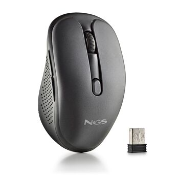 NGS EVO RUST BLACK : Souris sans fil rechargeable avec boutons silencieux. DPI : 800/1200/1600. Faites défiler +5 boutons. Droitier. Compact. Couleur noire. 1