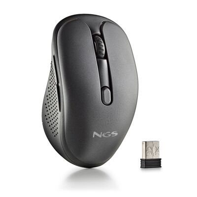 NGS EVO RUST BLACK: Rechargeable Wireless mouse with silent buttons. DPI: 800/1200/1600. Scroll +5 buttons. Right-handed. Compact. Black color.
