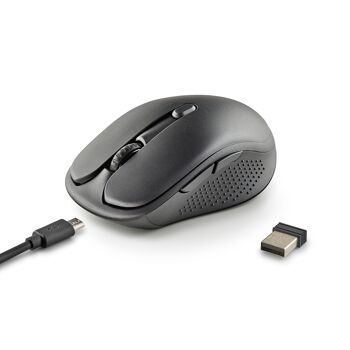 NGS EVO RUST BLACK : Souris sans fil rechargeable avec boutons silencieux. DPI : 800/1200/1600. Faites défiler +5 boutons. Droitier. Compact. Couleur noire. 3