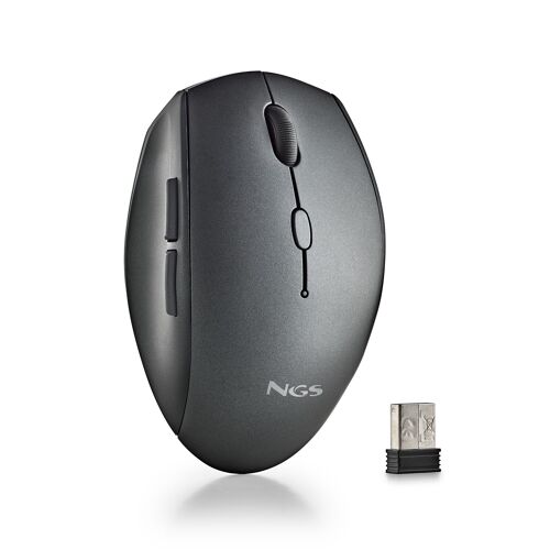 NGS BEE BLACK: Wireless ergonomic mouse with silent buttons. DPI: 800/1200/1600. Right-handed. “Plug and Play”. Black Color.