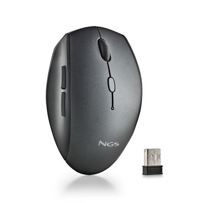 NGS BEE BLACK: Mouse ergonomico wireless con pulsanti silenziosi.   DPI: 800/1200/1600.   Destro. “"Collega e usa."   Colore nero.