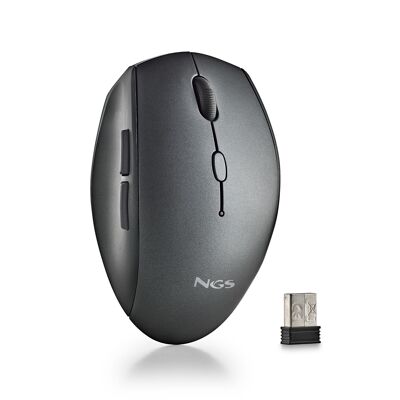 NGS BEE NOIR : Souris ergonomique sans fil avec boutons silencieux. DPI : 800/1200/1600. Droitier. “"Brancher et utiliser". Couleur noire.