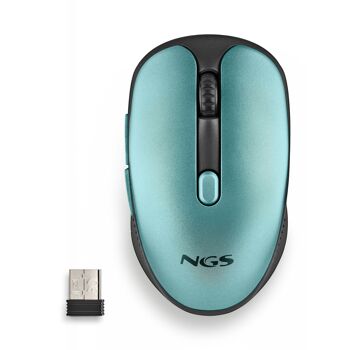 NGS EVO RUST ICE : Souris sans fil rechargeable avec boutons silencieux. DPI : 800/1200/1600. Faites défiler +5 boutons. Droitier. Compact. Couleur bleu glacier. 7