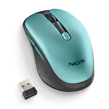 NGS EVO RUST ICE : Souris sans fil rechargeable avec boutons silencieux. DPI : 800/1200/1600. Faites défiler +5 boutons. Droitier. Compact. Couleur bleu glacier. 8